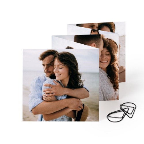Fold out photo card Square Black paperclip - set of 12 (8 x 8 cm)