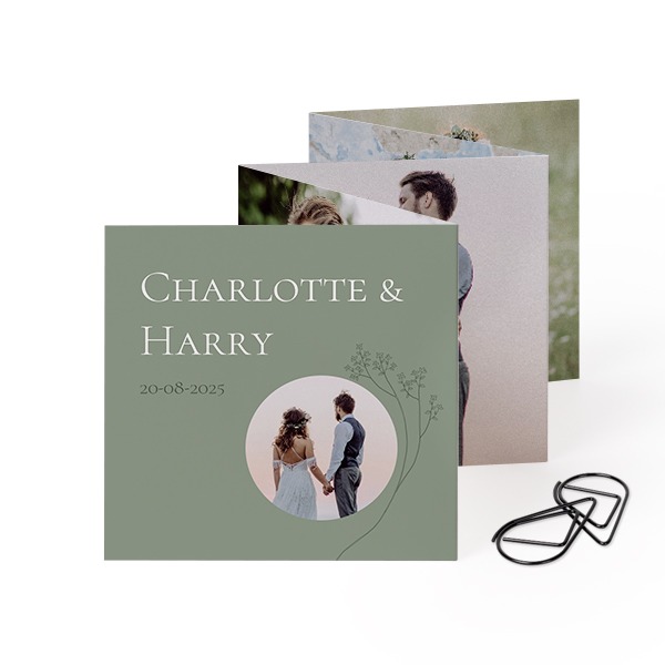 Fold out photo card Square Black paperclip - set of 12 (8 x 8 cm)