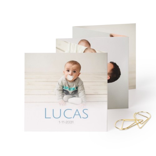 Carte portfolio carrée - trombone doré (lot de 12) (8 x 8 cm)