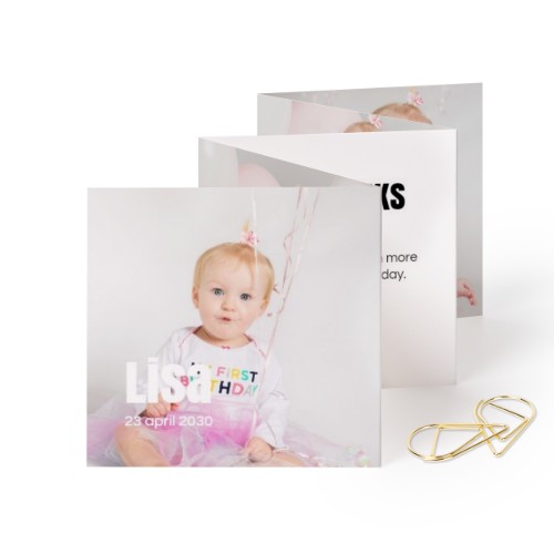 Fold out photo card Square Gold paperclip - set of 12 (8 x 8 cm)