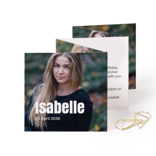 Fold out photo card Square Gold paperclip - set of 12 (8 x 8 cm)