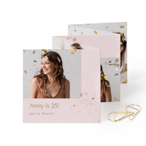 Fold out photo card Square Gold paperclip - set of 12 (8 x 8 cm)