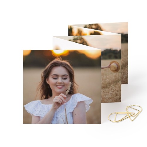 Carte portfolio carrée - trombone doré (lot de 12) (8 x 8 cm)