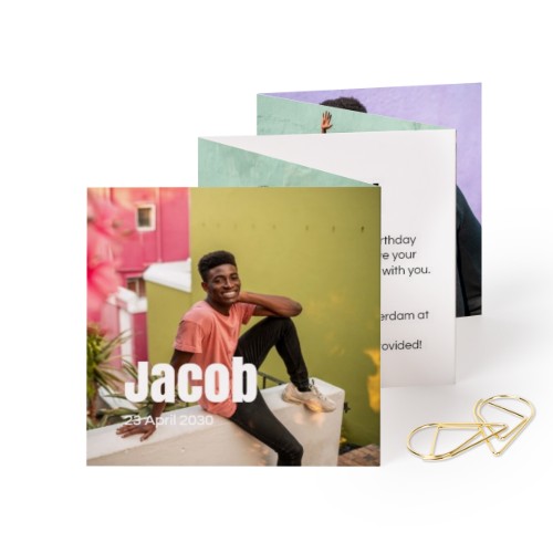 Fold out photo card Square Gold paperclip - set of 12 (8 x 8 cm)