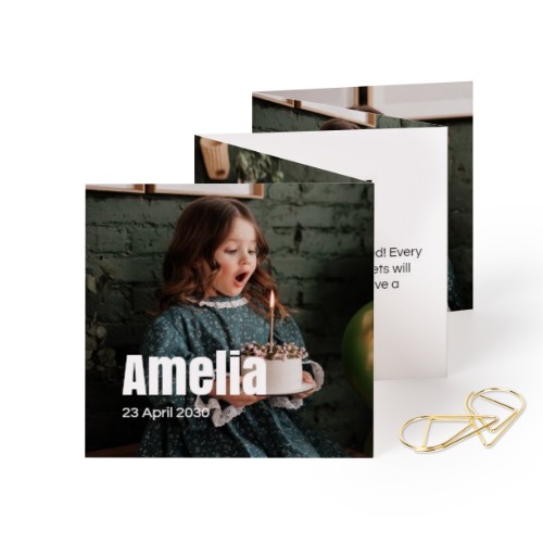 Fold out photo card Square Gold paperclip - set of 12 (8 x 8 cm)