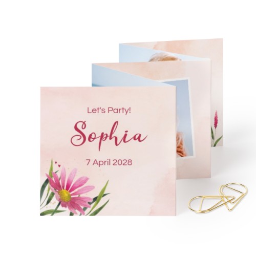 Fold out photo card Square Gold paperclip - set of 12 (8 x 8 cm)