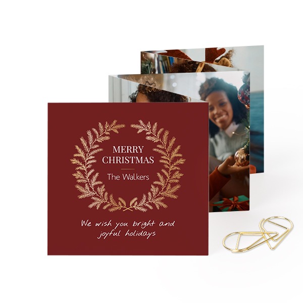 Fold out photo card Square Gold paperclip - set of 12 (8 x 8 cm)