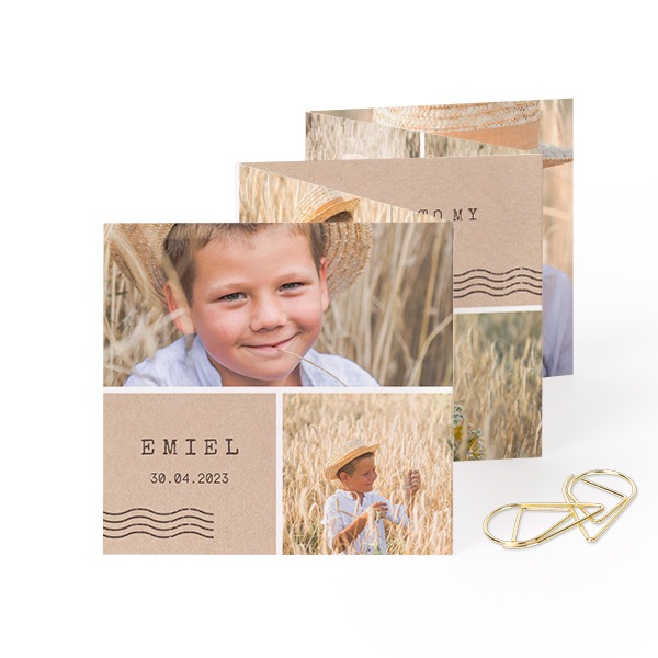 Fold out photo card Square Gold paperclip - set of 12 (8 x 8 cm)