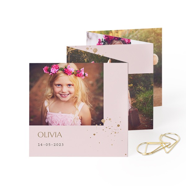 Fold out photo card Square Gold paperclip - set of 12 (8 x 8 cm)