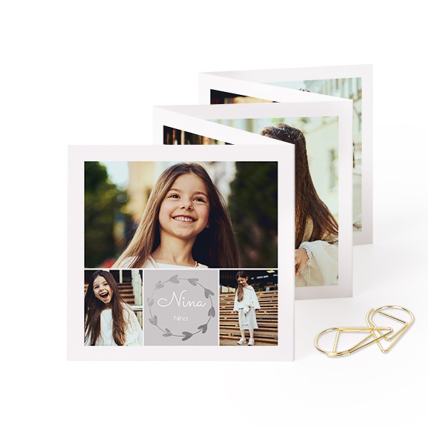 Carte portfolio carrée - trombone doré (lot de 12) (8 x 8 cm)