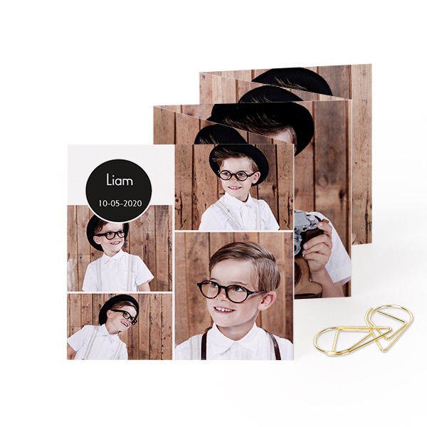 Fold out photo card Square Gold paperclip - set of 12 (8 x 8 cm)