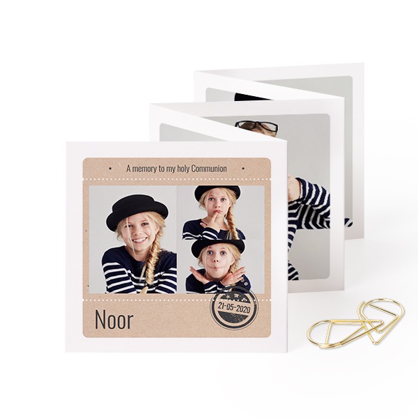 Carte portfolio carrée - trombone doré (lot de 12) (8 x 8 cm)