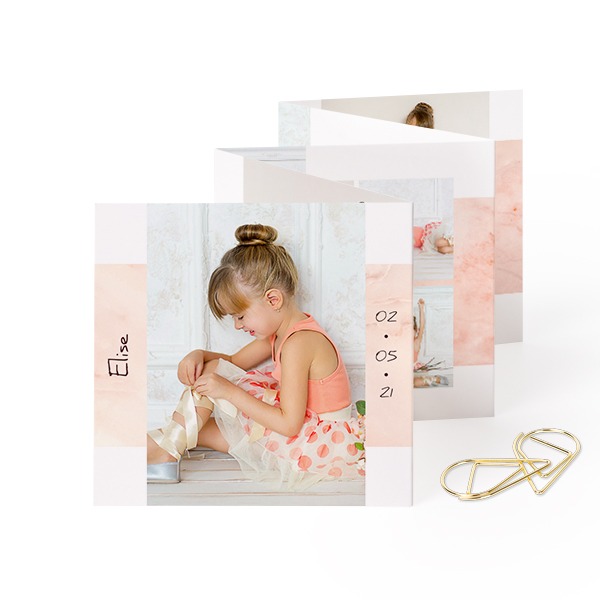 Fold out photo card Square Gold paperclip - set of 12 (8 x 8 cm)