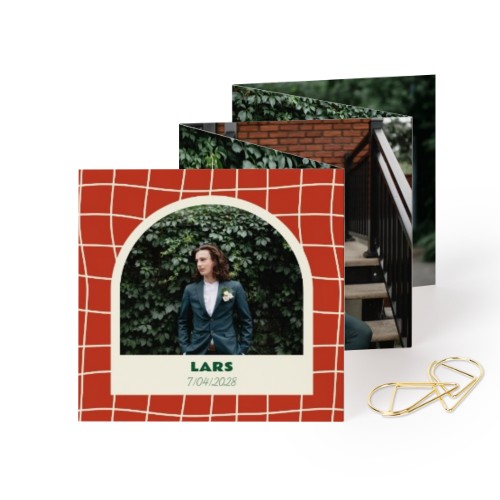 Fold out photo card Square Gold paperclip - set of 12 (8 x 8 cm)