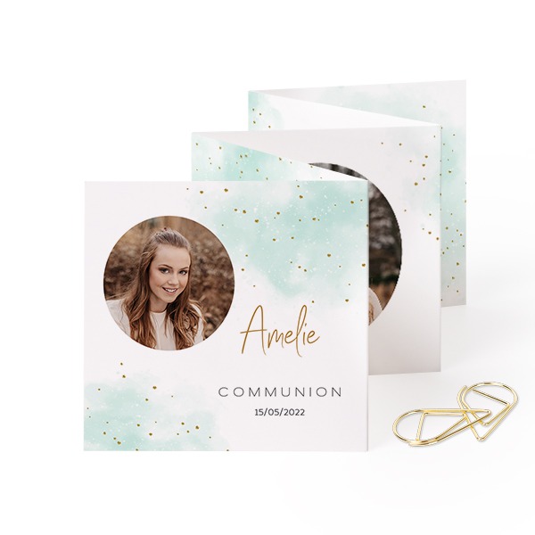 Fold out photo card Square Gold paperclip - set of 12 (8 x 8 cm)