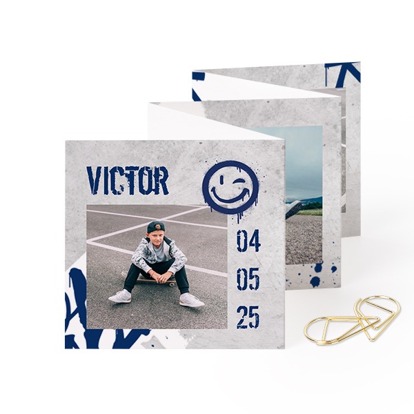 Fold out photo card Square Gold paperclip - set of 12 (8 x 8 cm)