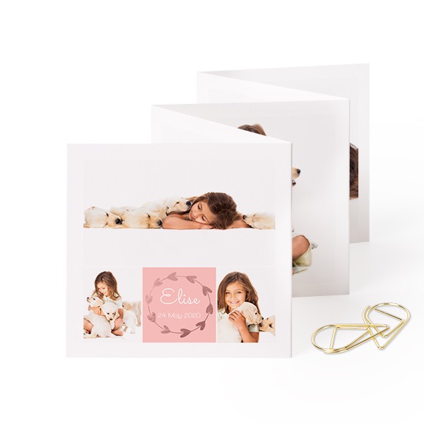 Fold out photo card Square Gold paperclip - set of 12 (8 x 8 cm)