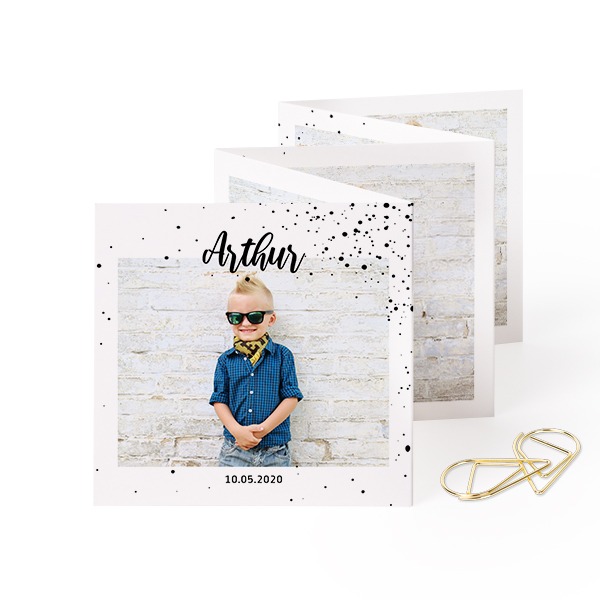 Carte portfolio carrée - trombone doré (lot de 12) (8 x 8 cm)