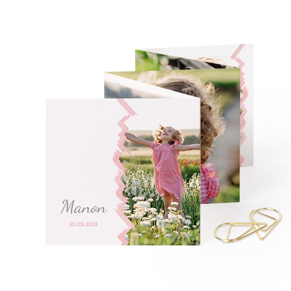 Fold out photo card Square Gold paperclip - set of 12 (8 x 8 cm)