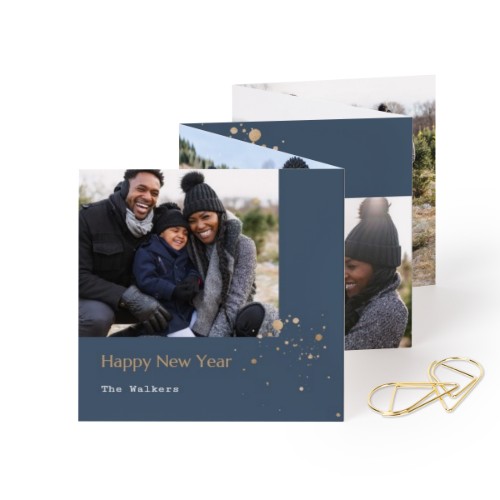 Fold out photo card Square Gold paperclip - set of 12 (8 x 8 cm)