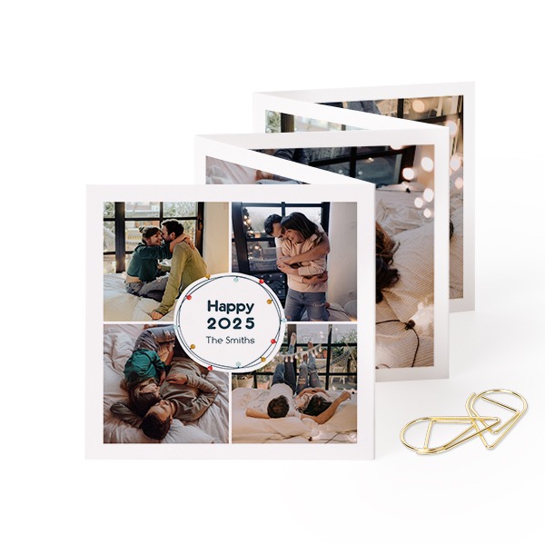 Fold out photo card Square Gold paperclip - set of 12 (8 x 8 cm)