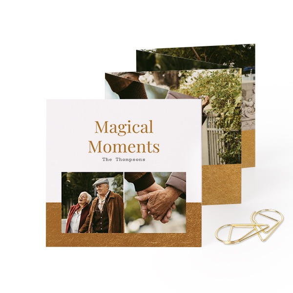 Fotokort 10 sider Firkant med Gullfarget klips - 12 stk (8 x 8 cm)