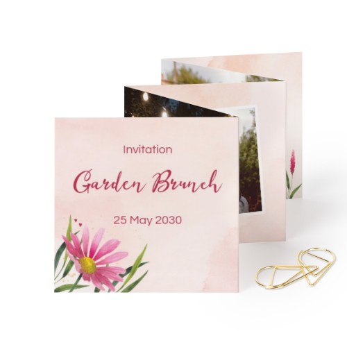 Fold out photo card Square Gold paperclip - set of 12 (8 x 8 cm)