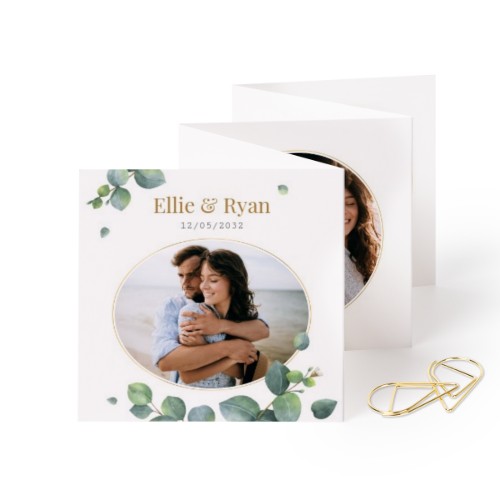 Fold out photo card Square Gold paperclip - set of 12 (8 x 8 cm)