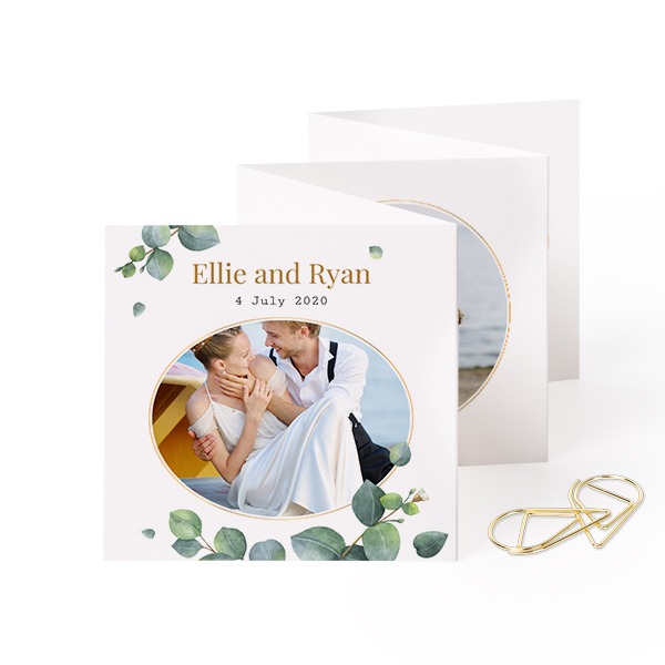 Fold out photo card Square Gold paperclip - set of 12 (8 x 8 cm)