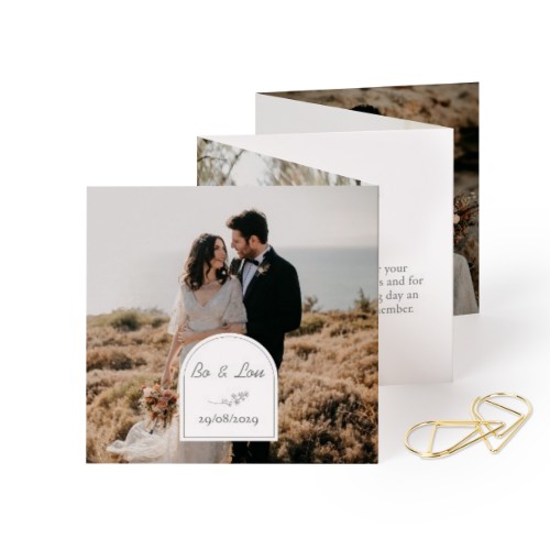 Fold out photo card Square Gold paperclip - set of 12 (8 x 8 cm)