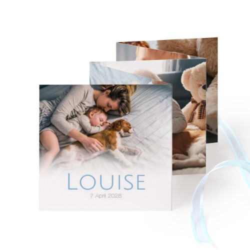 Fold out photo card Square Blue ribbon - set of 12 (8 x 8 cm)