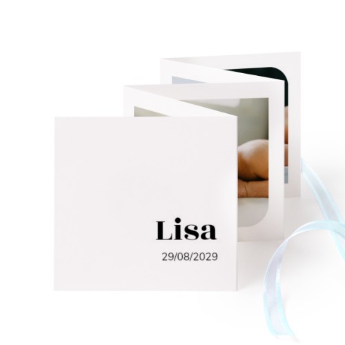 Carte portfolio Carré (lot de 12) ruban Bleu (8 x 8 cm)