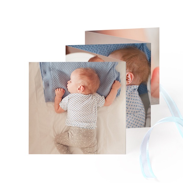 Fold out photo card Square Blue ribbon - set of 12 (8 x 8 cm)