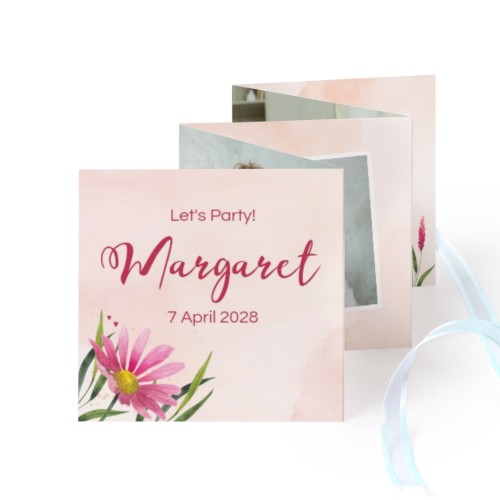 Fold out photo card Square Blue ribbon - set of 12 (8 x 8 cm)