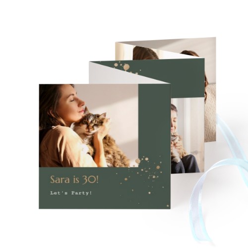 Carte portfolio Carré (lot de 12) ruban Bleu (8 x 8 cm)