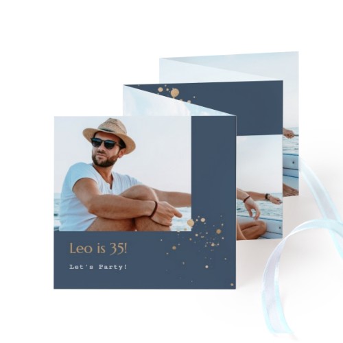Fold out photo card Square Blue ribbon - set of 12 (8 x 8 cm)
