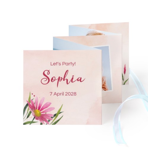 Fold out photo card Square Blue ribbon - set of 12 (8 x 8 cm)