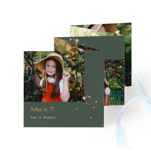 Grusskarte 10-seitig quadratisch Blau Schleife - 12 Stk. (8 x 8 cm)