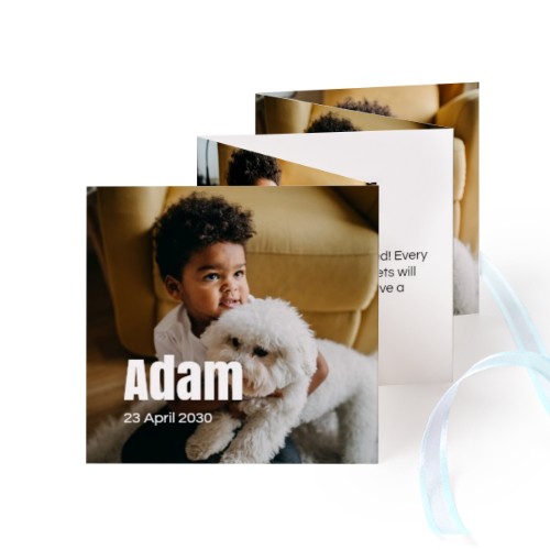 Fold out photo card Square Blue ribbon - set of 12 (8 x 8 cm)