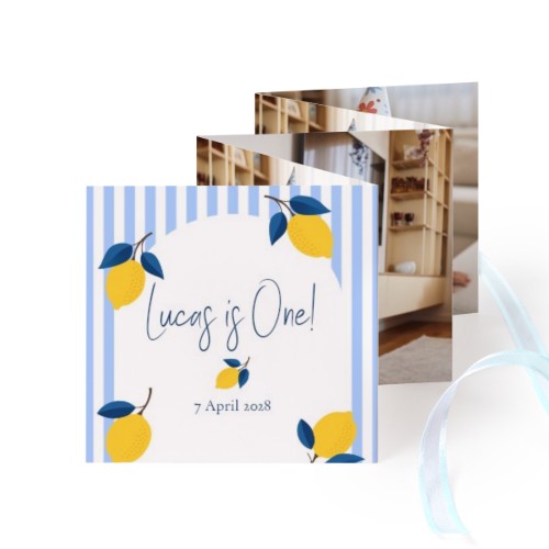 Portfoliokaart Vierkant (Set van 12) Blauw lint (8 x 8 cm)