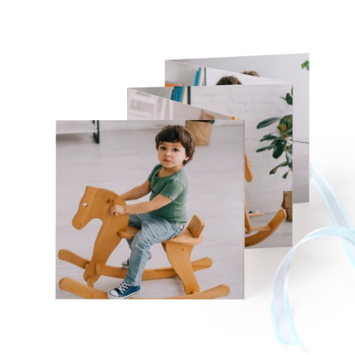 Fold out photo card Square Blue ribbon - set of 12 (8 x 8 cm)