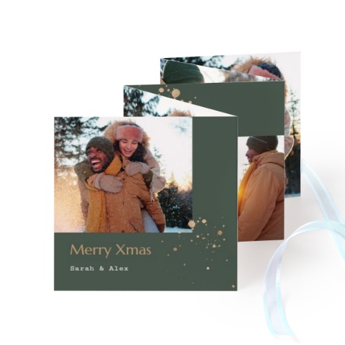 Grusskarte 10-seitig quadratisch Blau Schleife - 12 Stk. (8 x 8 cm)