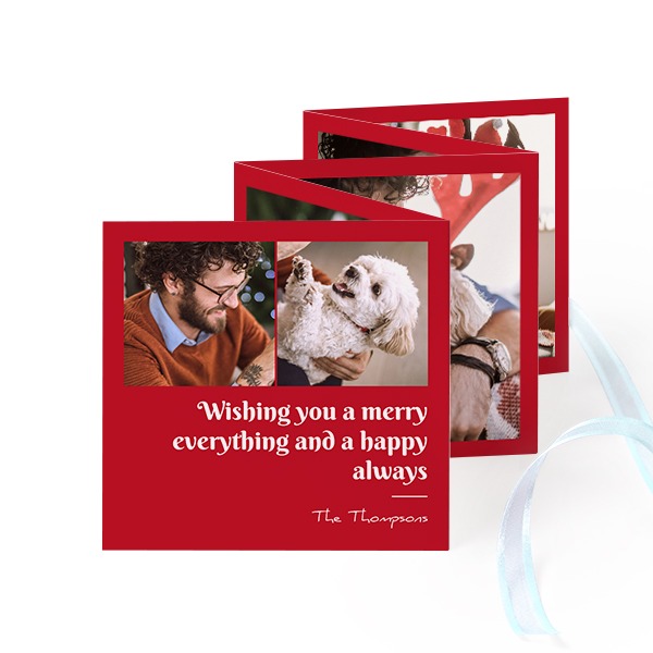 Fold out photo card Square Blue ribbon - set of 12 (8 x 8 cm)