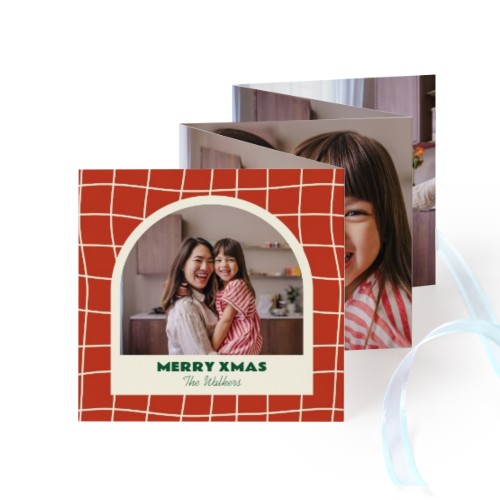 Zigzag fotokaartje Vierkant Blauw lint - Set van 12 (8 x 8 cm)