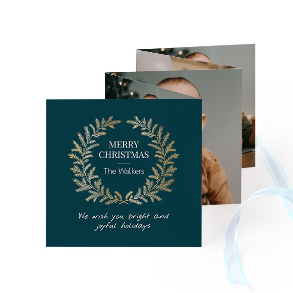 Fold out photo card Square Blue ribbon - set of 12 (8 x 8 cm)