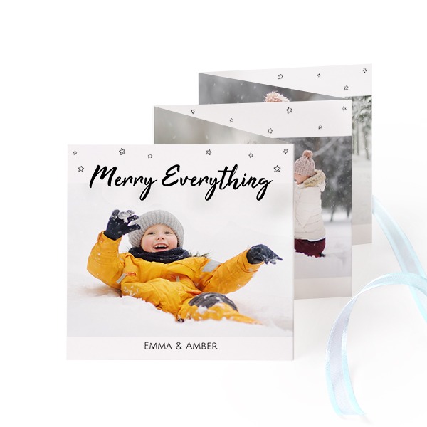 Fold out photo card Square Blue ribbon - set of 12 (8 x 8 cm)