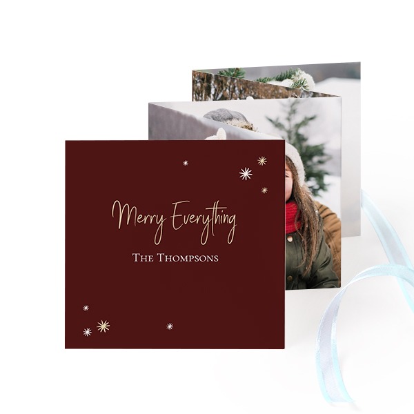 Fold out photo card Square Blue ribbon - set of 12 (8 x 8 cm)