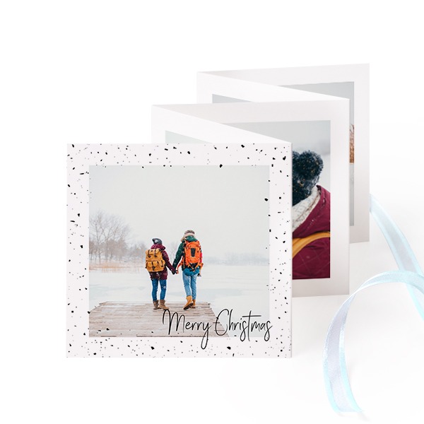 Fold out photo card Square Blue ribbon - set of 12 (8 x 8 cm)