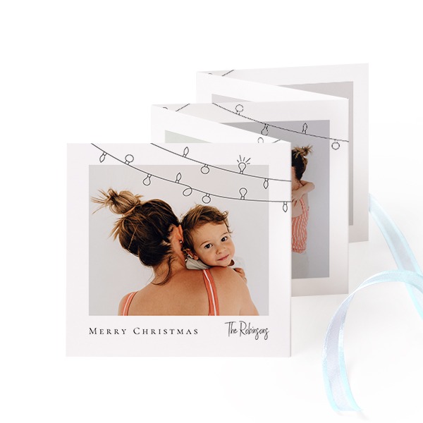 Fold out photo card Square Blue ribbon - set of 12 (8 x 8 cm)