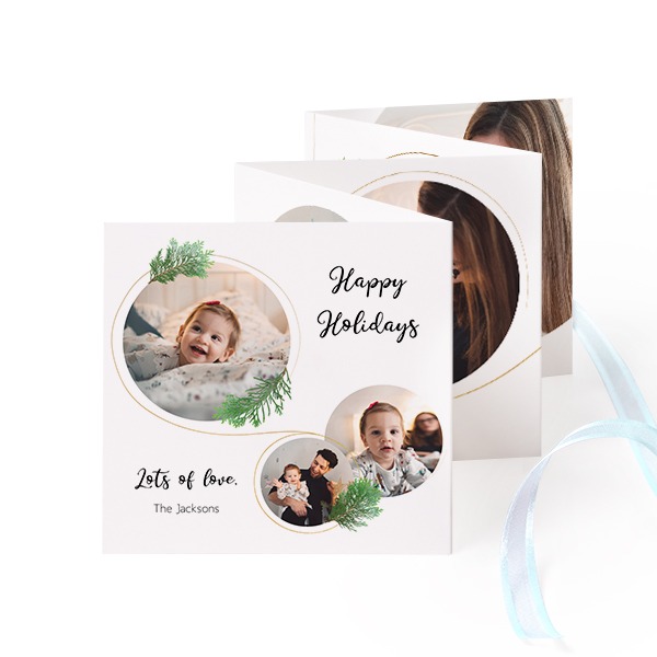 Fold out photo card Square Blue ribbon - set of 12 (8 x 8 cm)